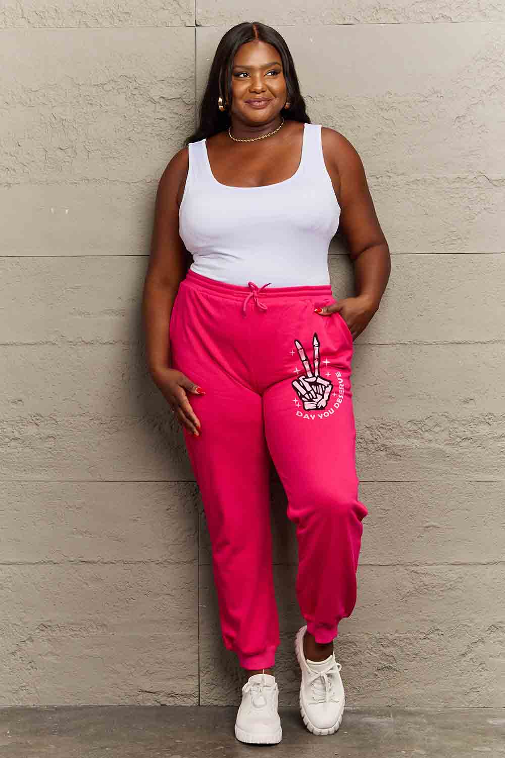 Full Size Drawstring DAY YOU DESERVE Graphic Long Sweatpants - Bottoms - Pants - 6 - 2024