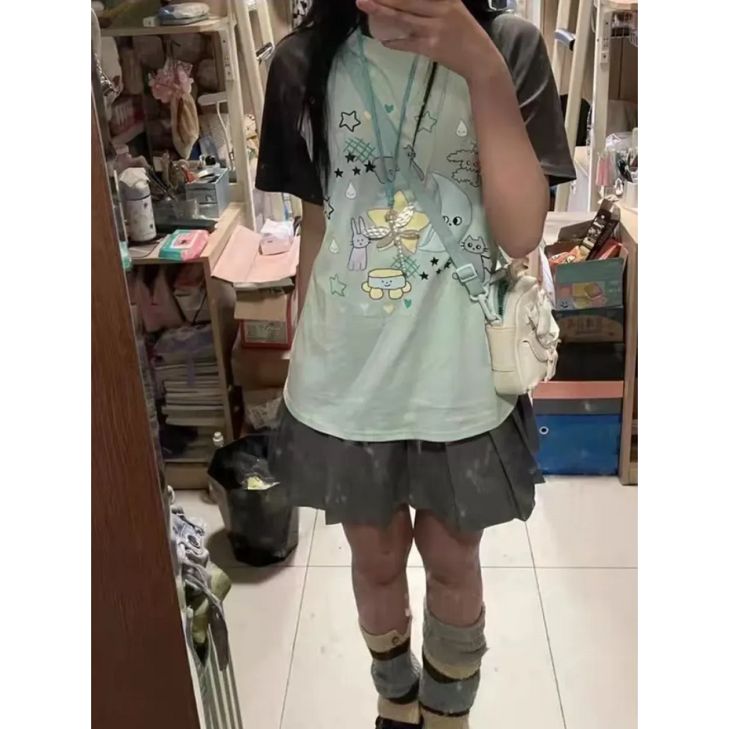 Graphic Print Casual T-Shirt - T-Shirts - Short - Round - Women T-shirts - 1