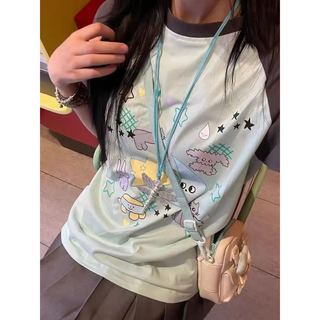 Graphic Print Casual T-Shirt - T-Shirts - Short - Round - Women T-shirts - 10