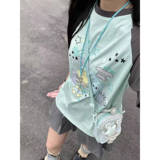 Graphic Print Casual T-Shirt - T-Shirts - Short - Round - Women T-shirts - 2