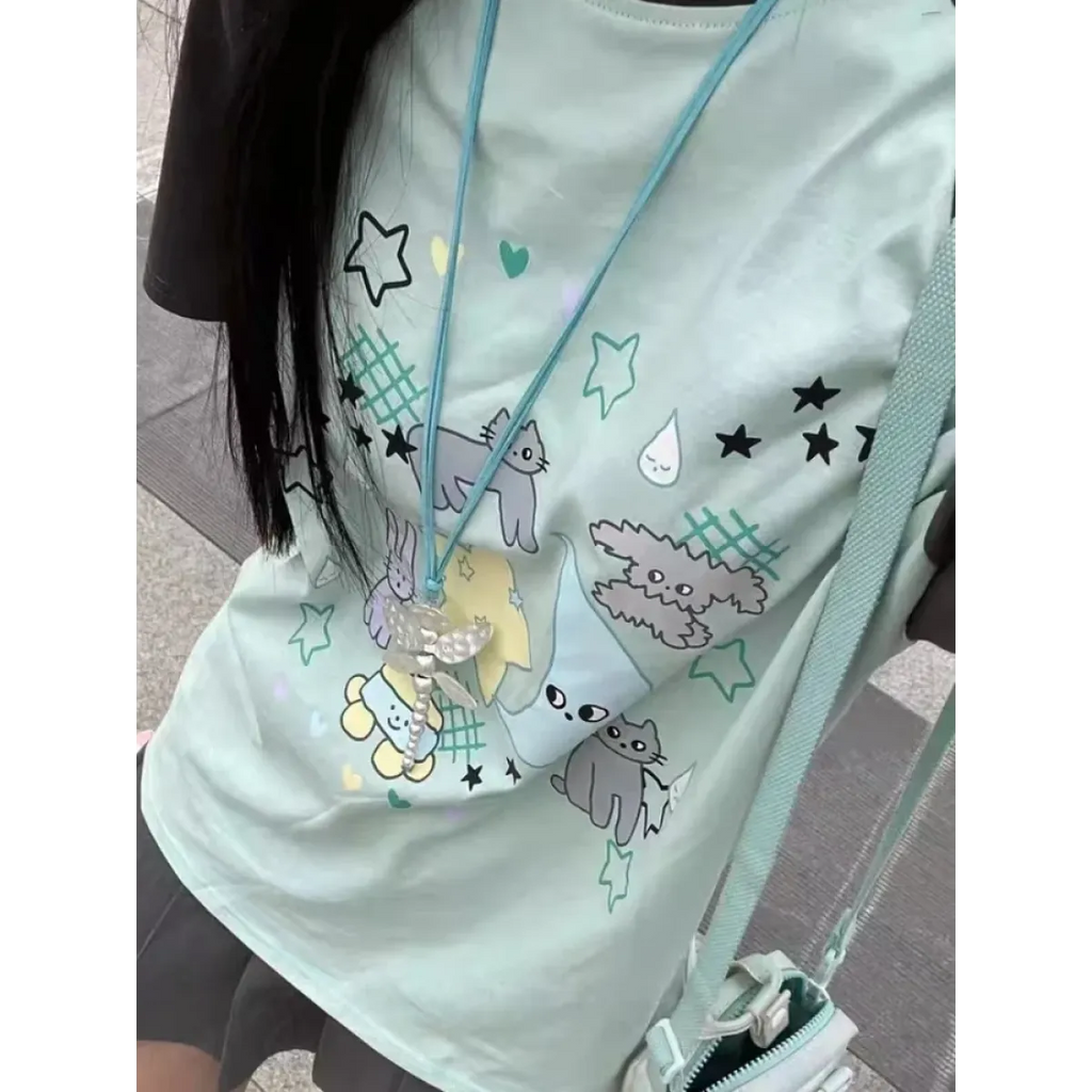 Graphic Print Casual T-Shirt - T-Shirts - Short - Round - Women T-shirts - 5