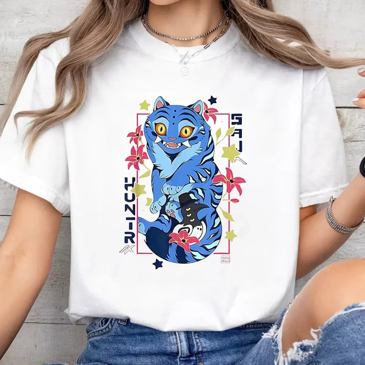 Kawaii Demon Hunter Tiger Graphic Tee - T-Shirts - T-Shirt - 1