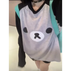 Gray Kawaii Bear Oversized T-Shirt – Harajuku Long Sleeve Top Y2K Style - T-Shirts - Long - Round - T-Shirts - 4
