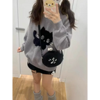 Gray Kawaii Cat Sweater Oversized Harajuku Soft Girl Pullover - Sweaters - Crew - Women’s Sweaters - 2