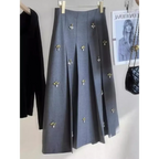 Embroidered Beaded Gray Midi Skirt - Bottoms - Skirt - 2