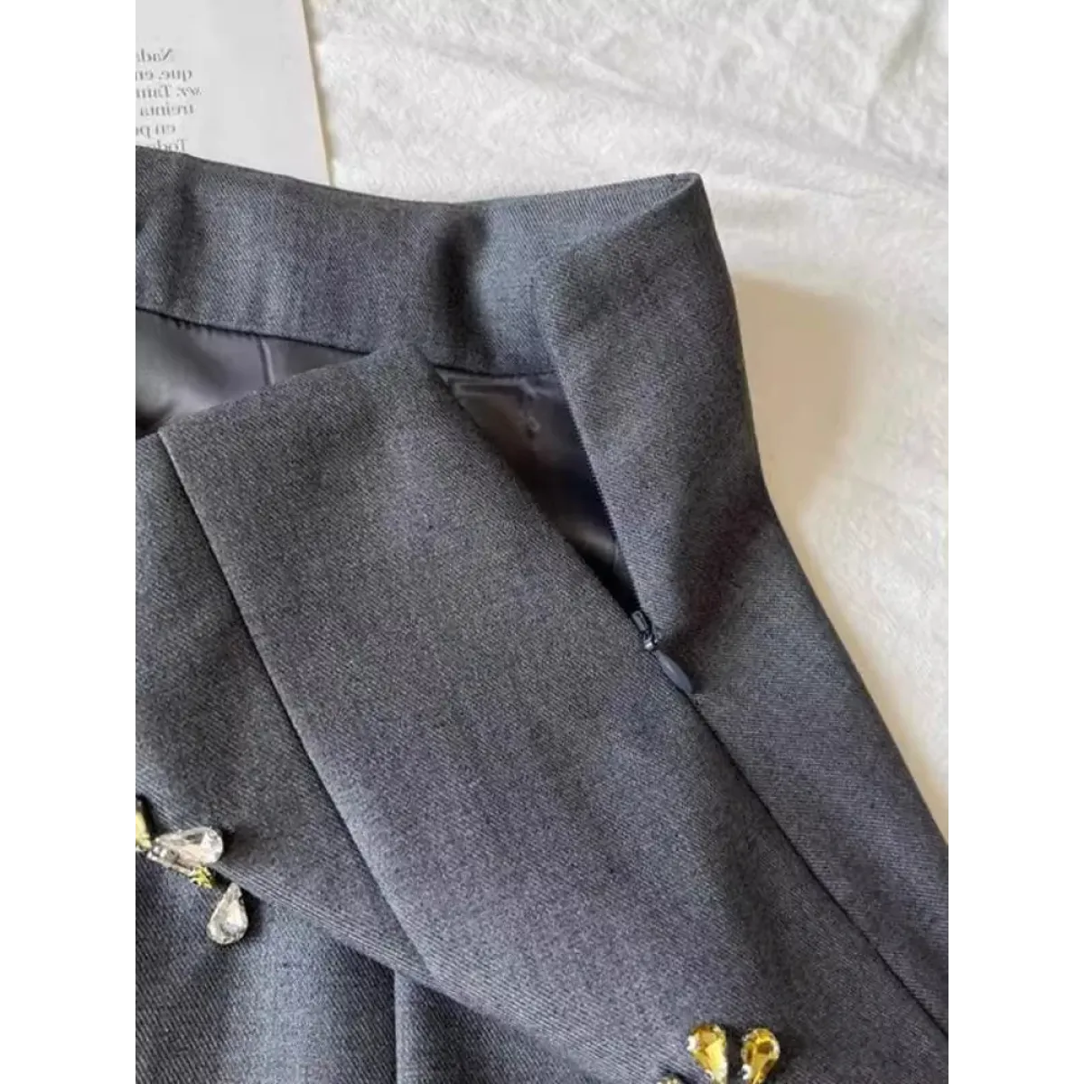 Embroidered Beaded Gray Midi Skirt - Bottoms - Skirt - 3