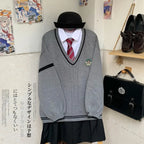 Gray Preppy Knitted Sweater – Vintage Oversized Japanese Style Pullover - Sweaters - V-neck - Sweaters - 6