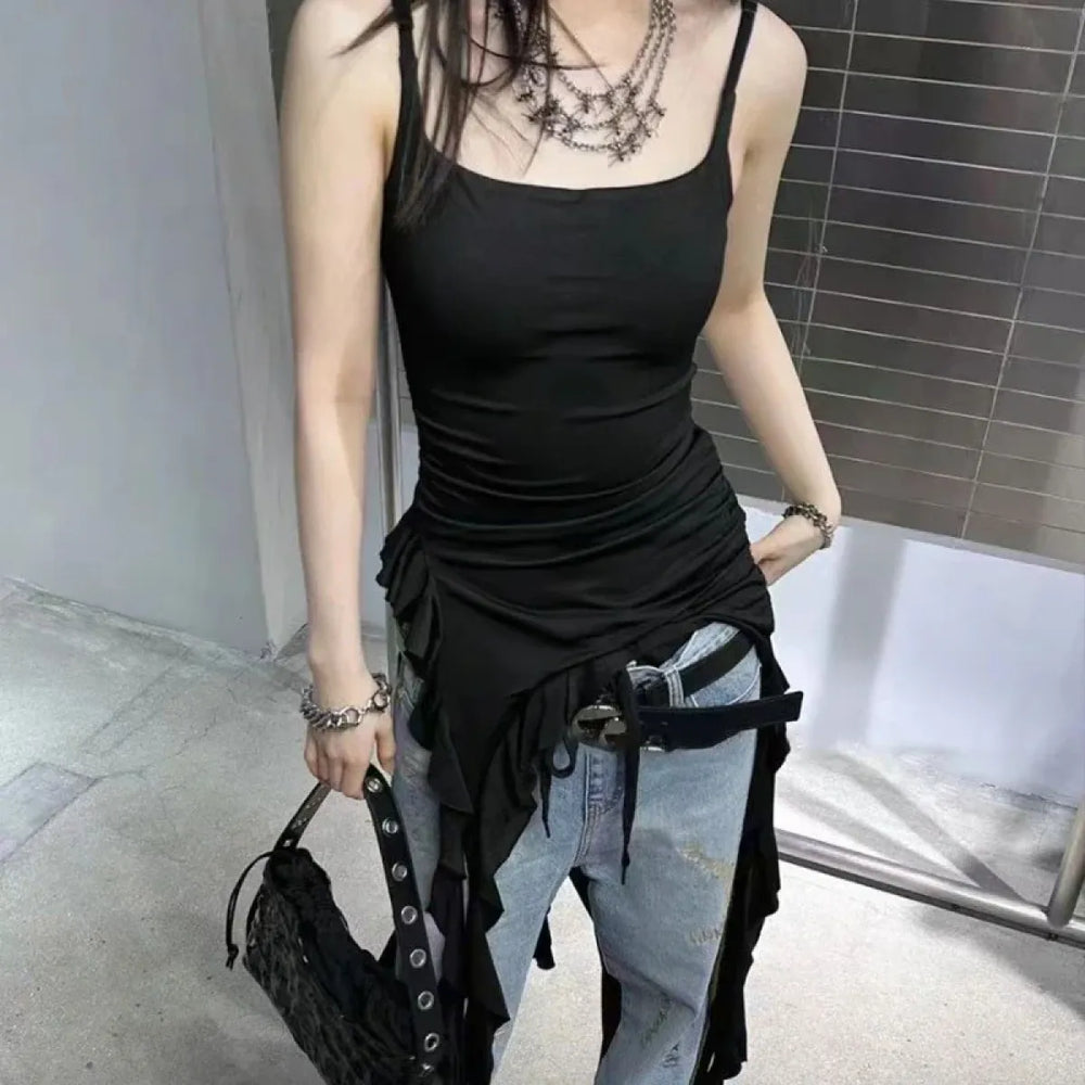 Grunge Asymmetrical Ruffle Tank Top - Tops - Tank Tops - 1