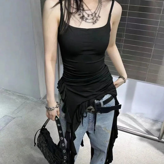 Grunge Asymmetrical Ruffle Tank Top - Tops - Tank Tops - 1