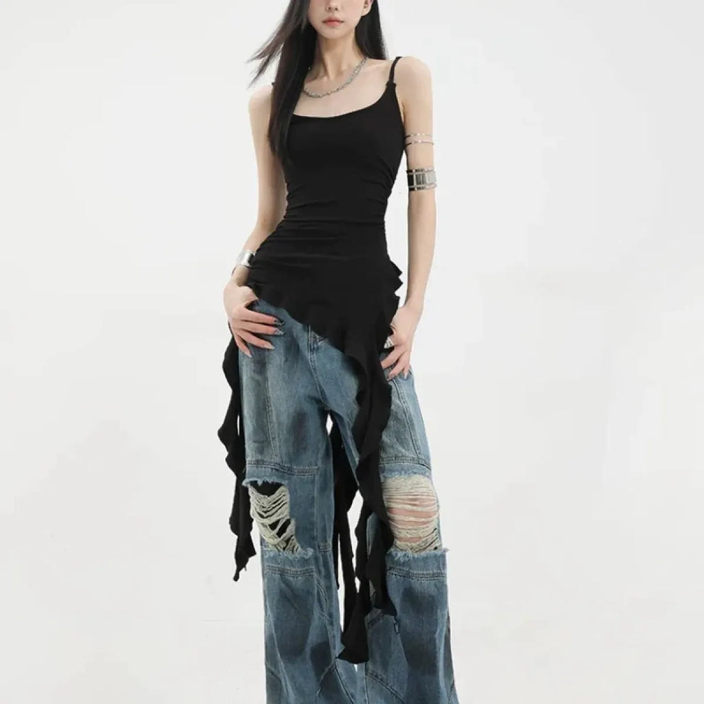 Grunge Asymmetrical Ruffle Tank Top - Tops - Tank Tops - 3