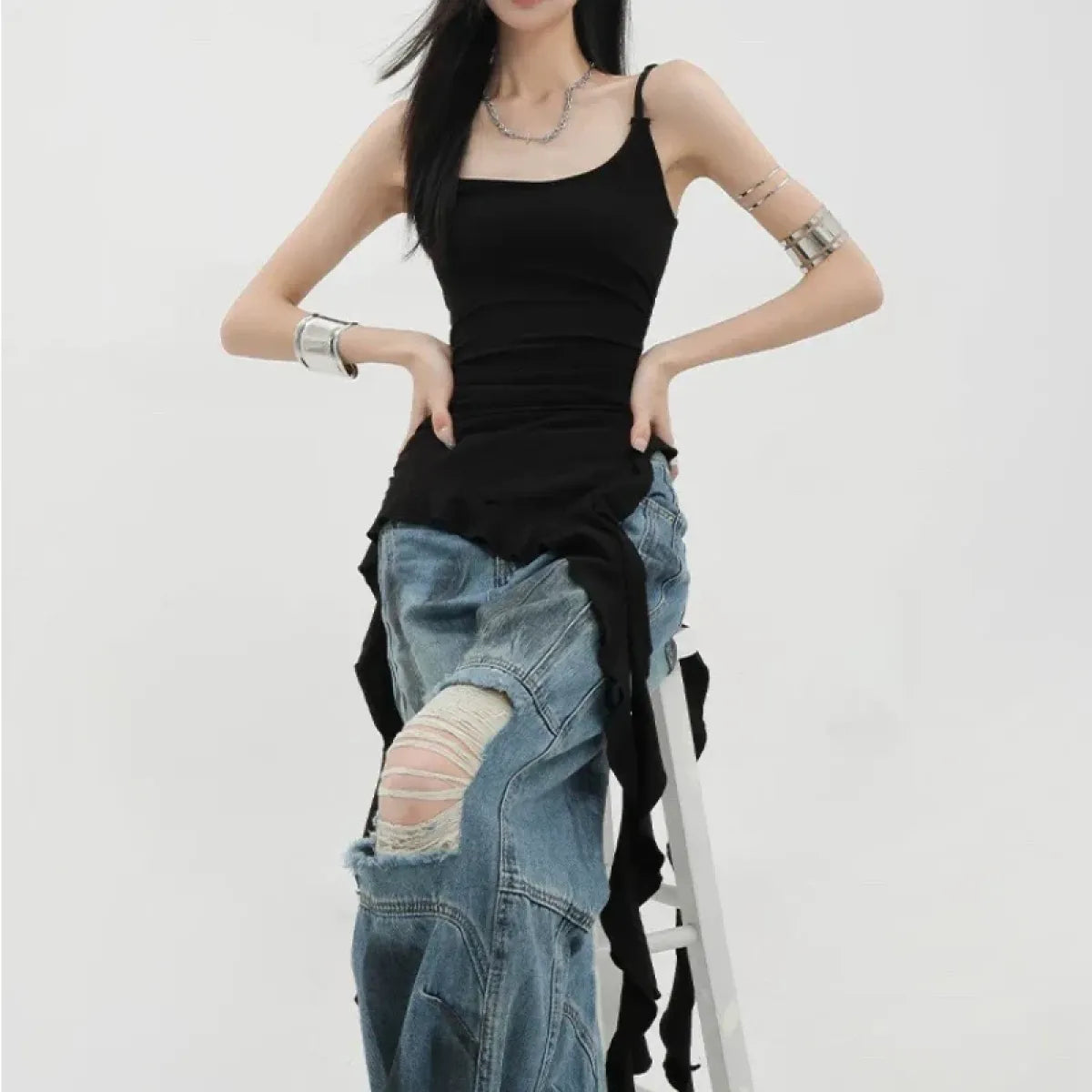 Grunge Asymmetrical Ruffle Tank Top - Tops - Tank Tops - 4