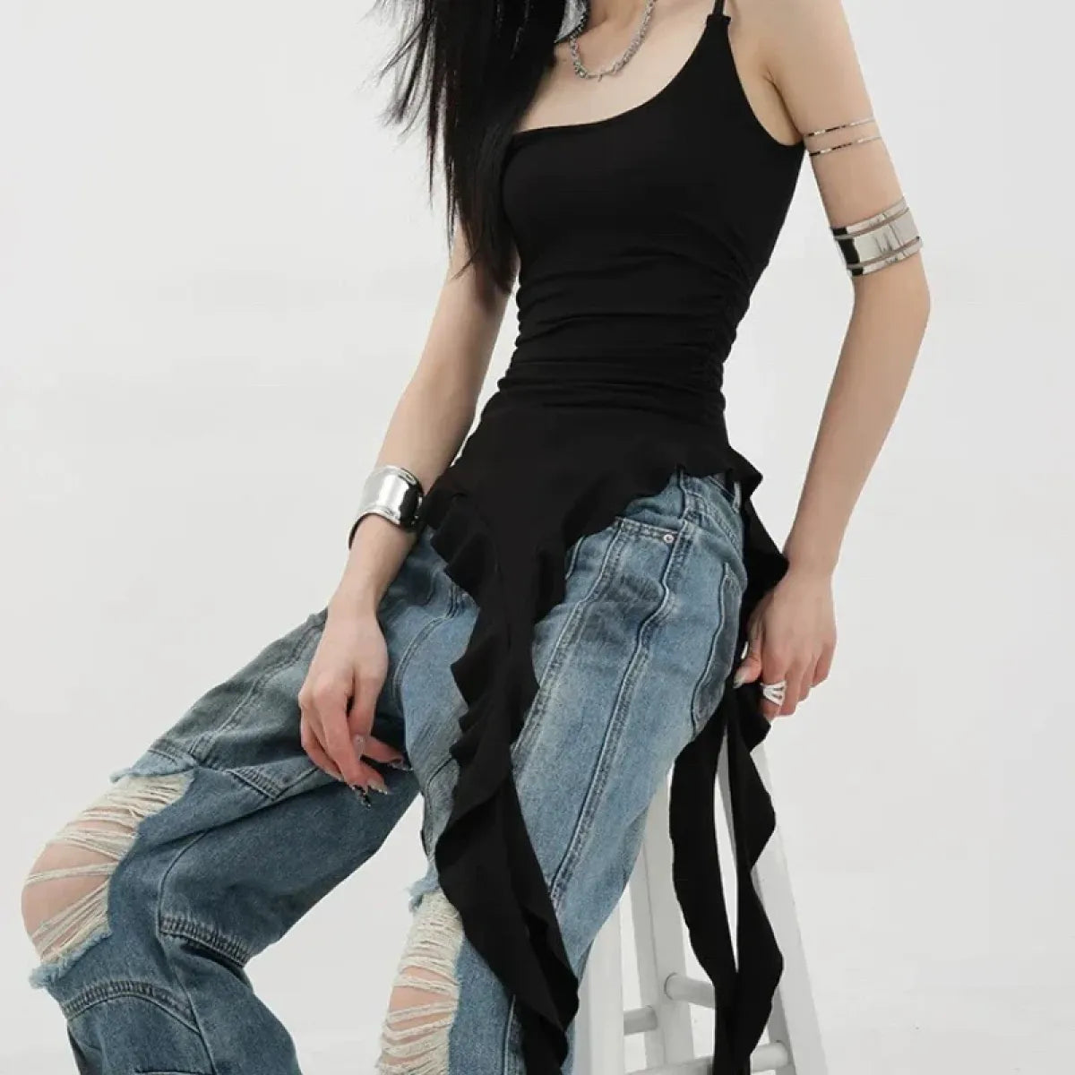 Grunge Asymmetrical Ruffle Tank Top - Tops - Tank Tops - 5