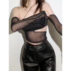 Grunge Cut Out Mesh Crop Top - Women’s Clothing & Accessories - 4