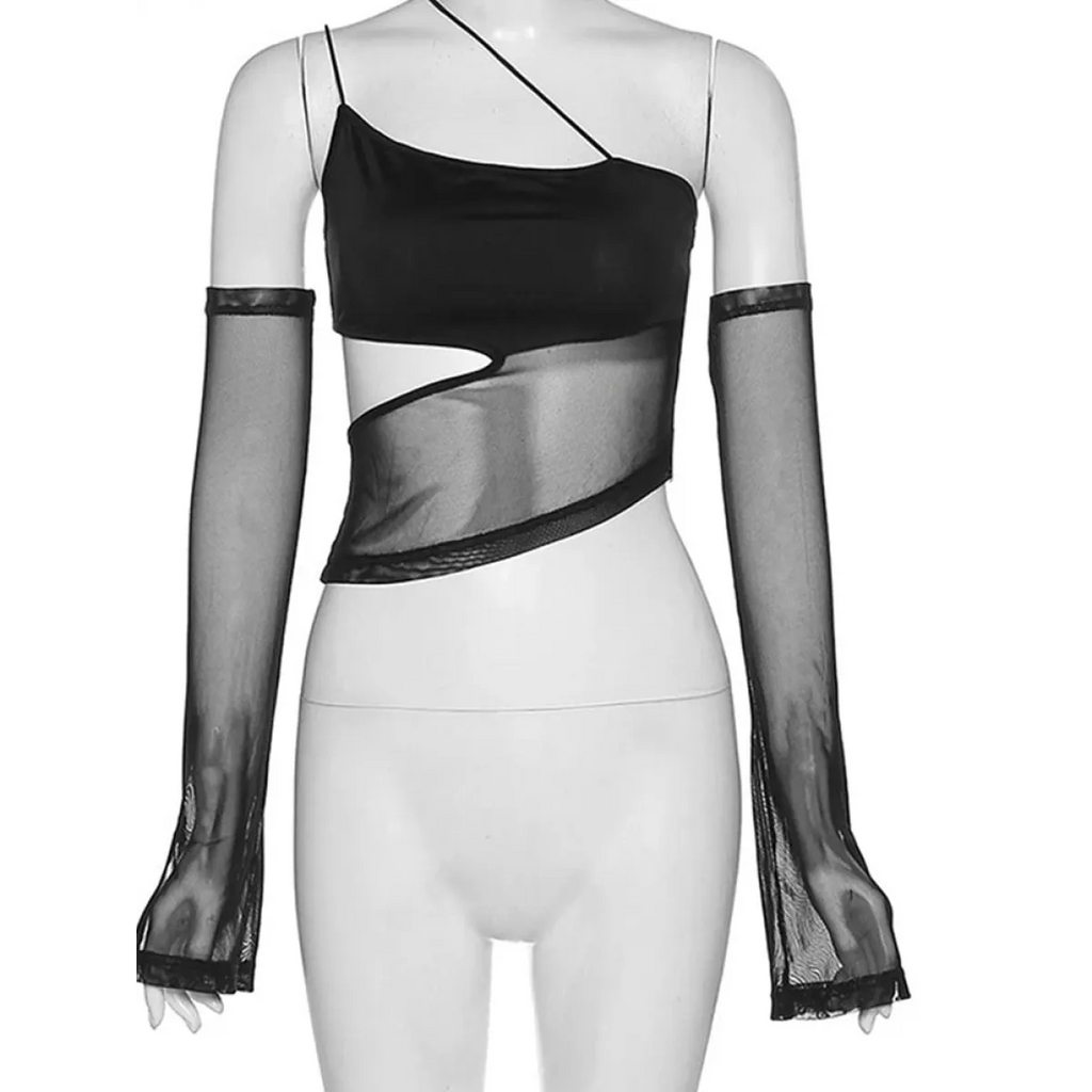 Grunge Cut Out Mesh Crop Top - Women’s Clothing & Accessories - 5