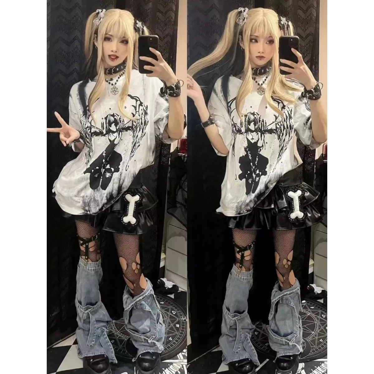 Grunge Gothic Cartoon Print T-Shirt - T-Shirts - 5