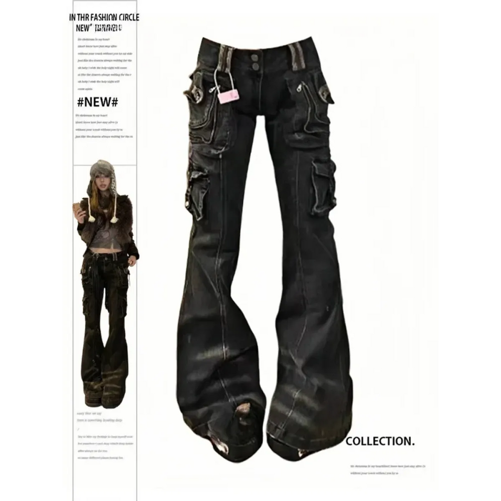 Grunge Harajuku Y2K Cargo Jeans – Cyberpunk Gyaru Pants - Bottoms - Women’s Jeans - 1