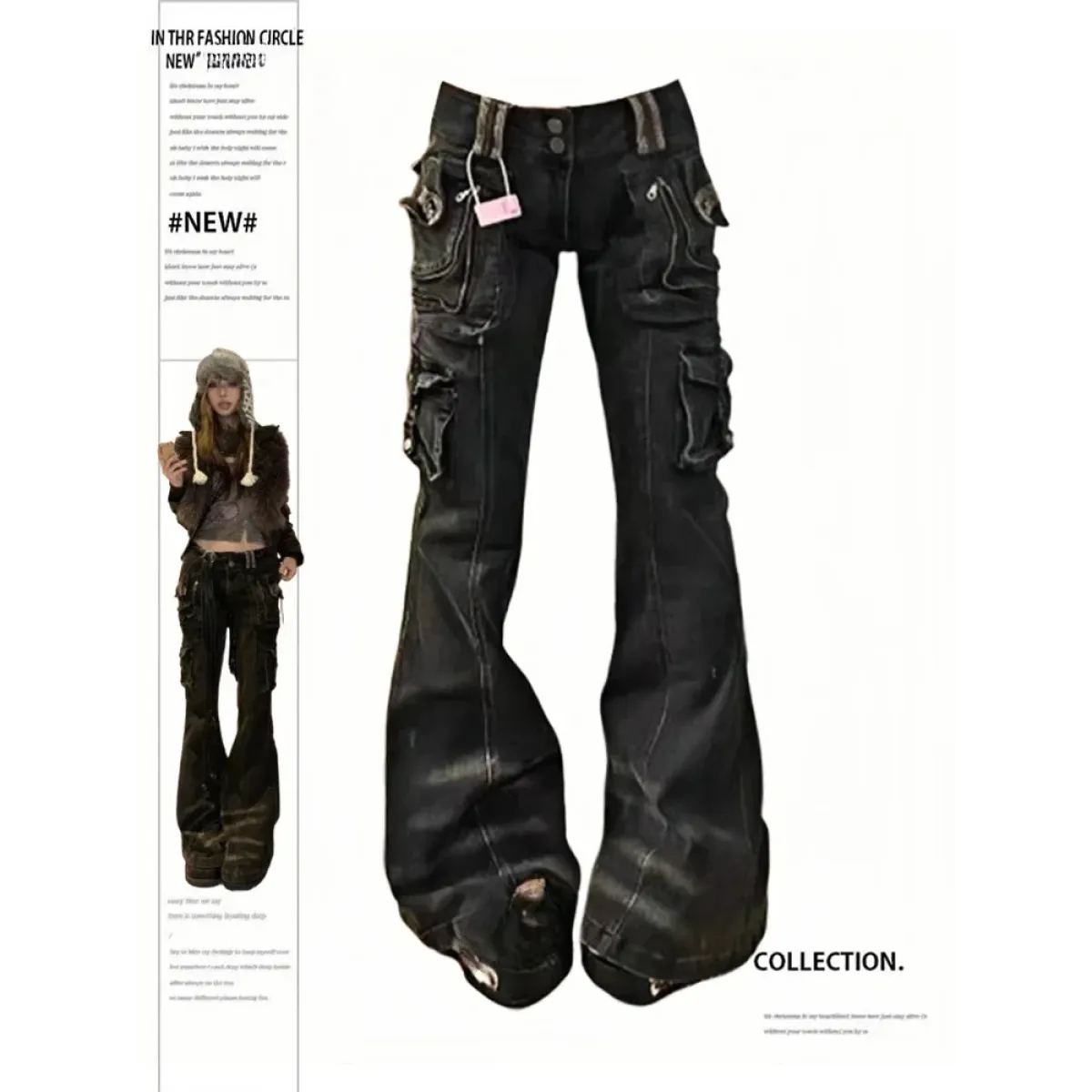Grunge Harajuku Y2K Cargo Jeans – Cyberpunk Gyaru Pants - Bottoms - Women’s Jeans - 1