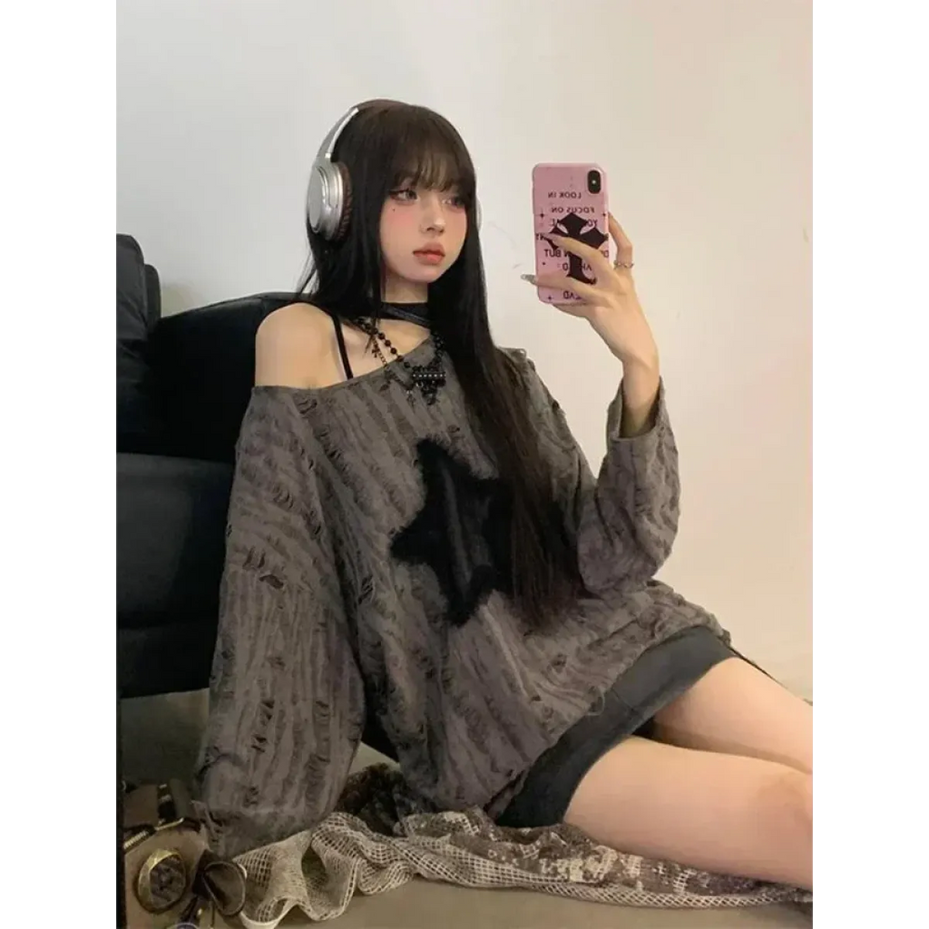 Grunge Star Print Distressed T-Shirt - T-Shirts - 2