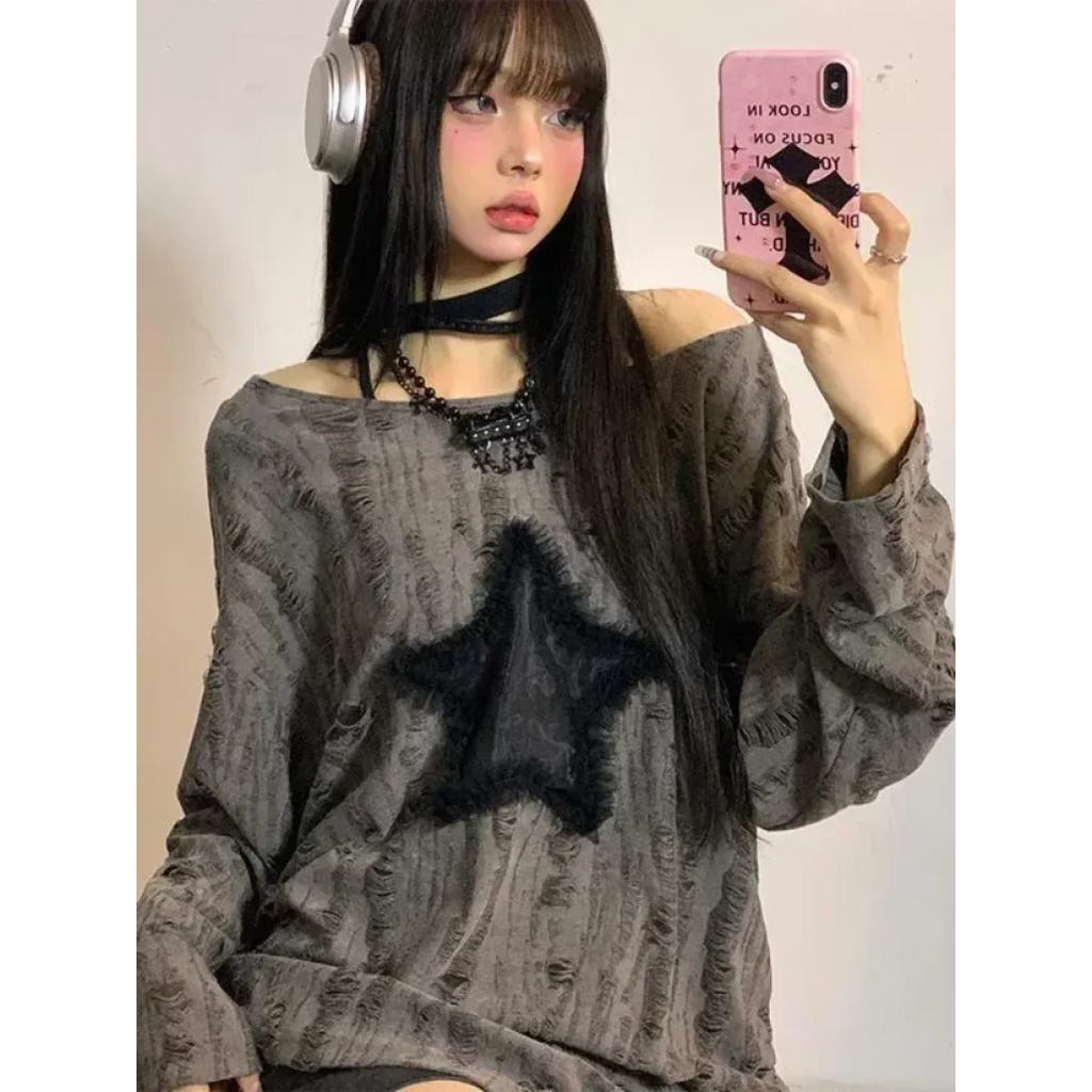 Grunge Star Print Distressed T-Shirt - T-Shirts - 4