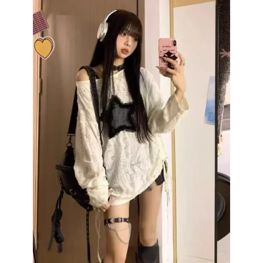 Grunge Star Print Distressed T-Shirt - T-Shirts - 5