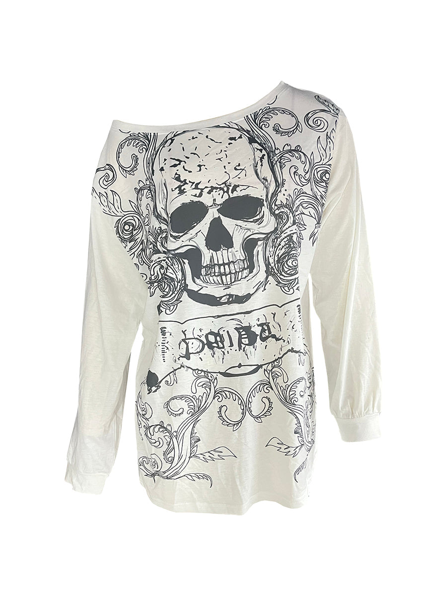 Skull Print Long Sleeve T-Shirt – Grunge Y2K Punk Pullover Top - T-Shirts - T-Shirts - 2025 - 7 - Worldwide Shipping