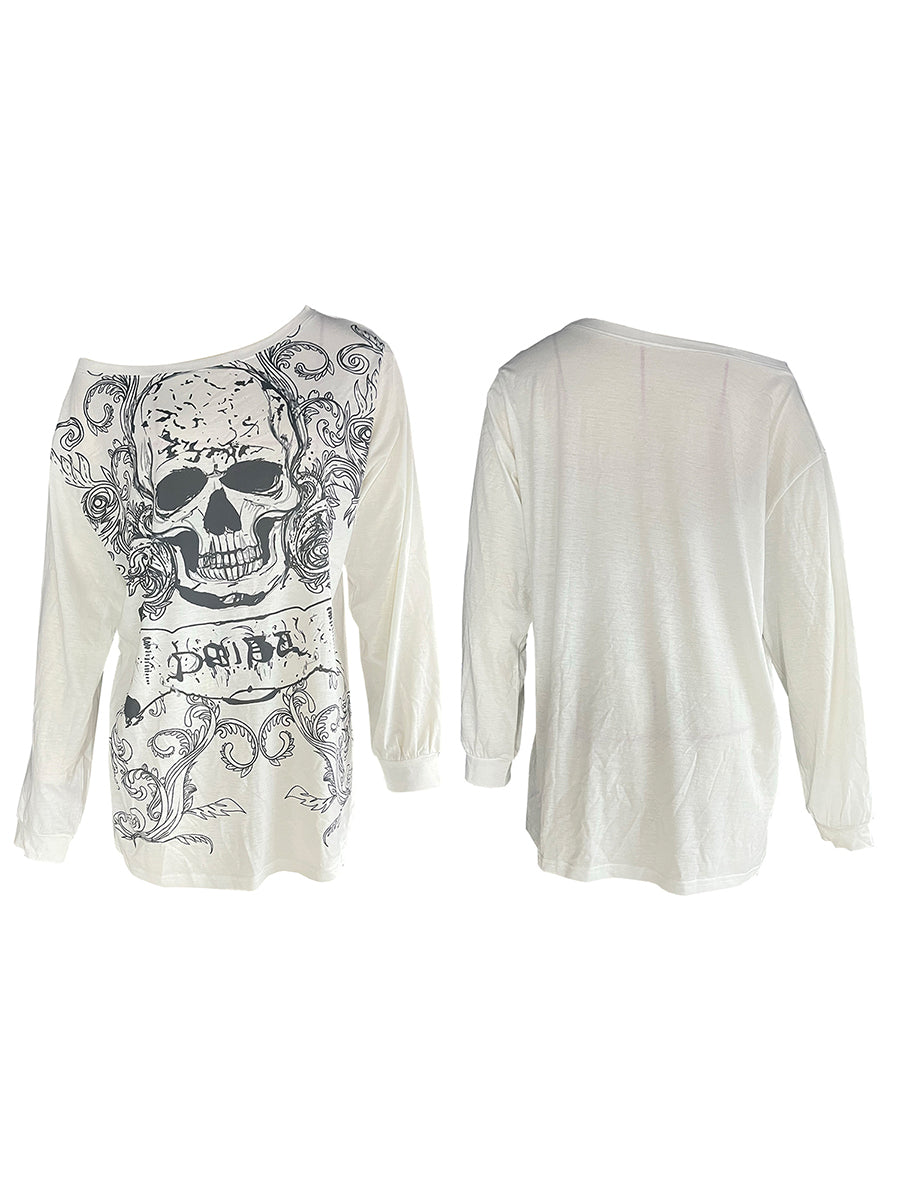 Skull Print Long Sleeve T-Shirt – Grunge Y2K Punk Pullover Top - T-Shirts - T-Shirts - 2025 - 1 - Worldwide Shipping