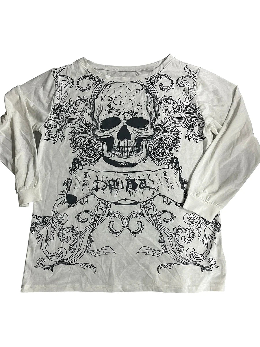 Skull Print Long Sleeve T-Shirt – Grunge Y2K Punk Pullover Top - T-Shirts - T-Shirts - 2025 - 4 - Worldwide Shipping