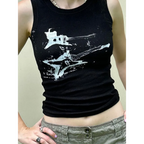 Guitar Print Tank Top - Ribbed Grunge Crop Top - Women’s Clothing & Accessories - 1