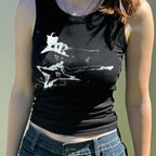 Guitar Print Tank Top - Ribbed Grunge Crop Top - Women’s Clothing & Accessories - 10