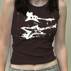 Guitar Print Tank Top - Ribbed Grunge Crop Top - Women’s Clothing & Accessories - 11
