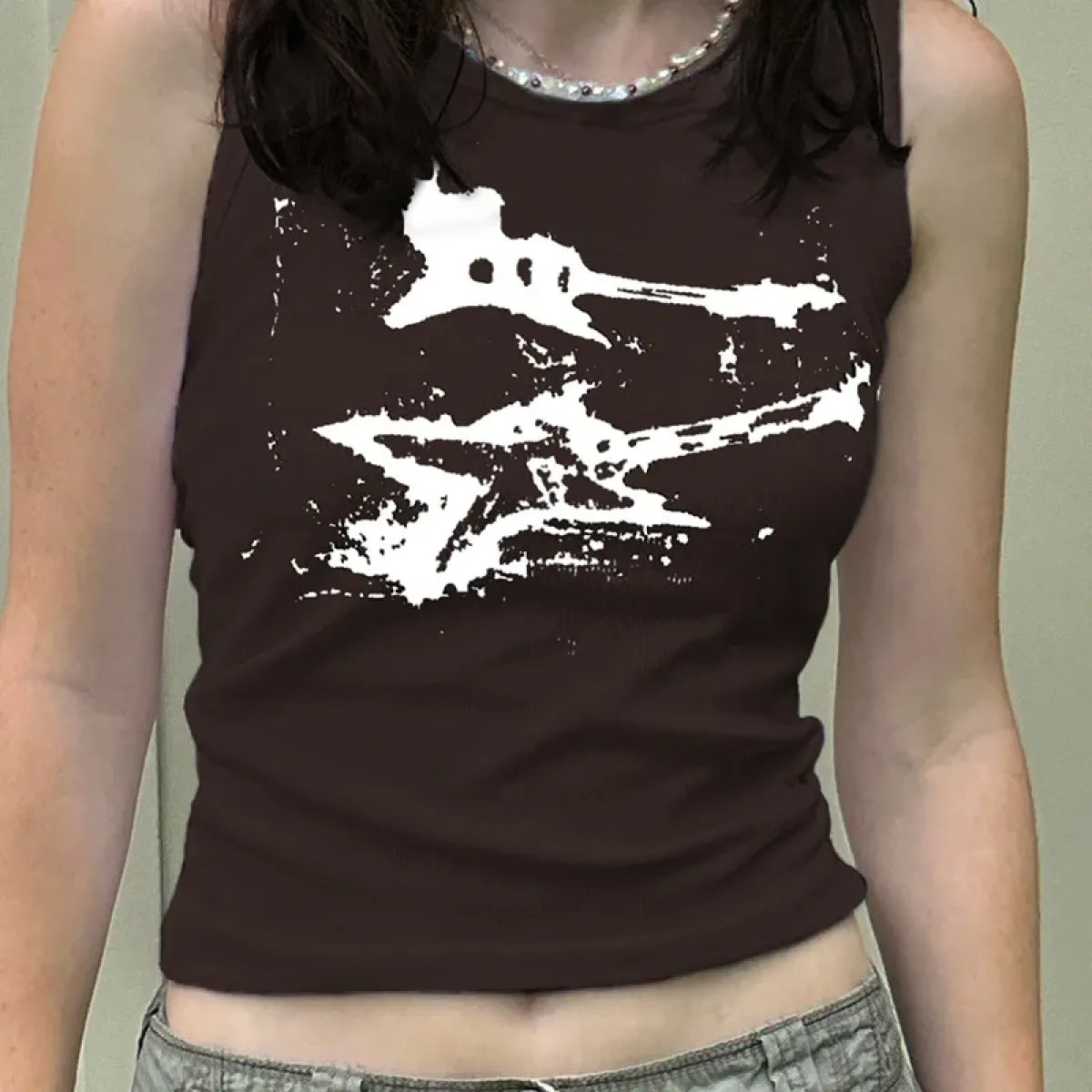 Guitar Print Tank Top - Ribbed Grunge Crop Top - Women’s Clothing & Accessories - 11