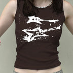 Guitar Print Tank Top - Ribbed Grunge Crop Top - Women’s Clothing & Accessories - 12