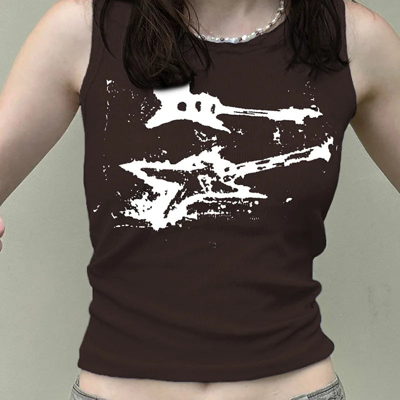 Guitar Print Tank Top - Ribbed Grunge Crop Top - Women’s Clothing & Accessories - Shirts & Tops - 12 - 2024