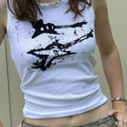 Guitar Print Tank Top - Ribbed Grunge Crop Top - Women’s Clothing & Accessories - 13