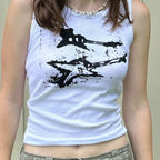 Guitar Print Tank Top - Ribbed Grunge Crop Top - Women’s Clothing & Accessories - 14