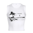 Guitar Print Tank Top - Ribbed Grunge Crop Top - Women’s Clothing & Accessories - 16