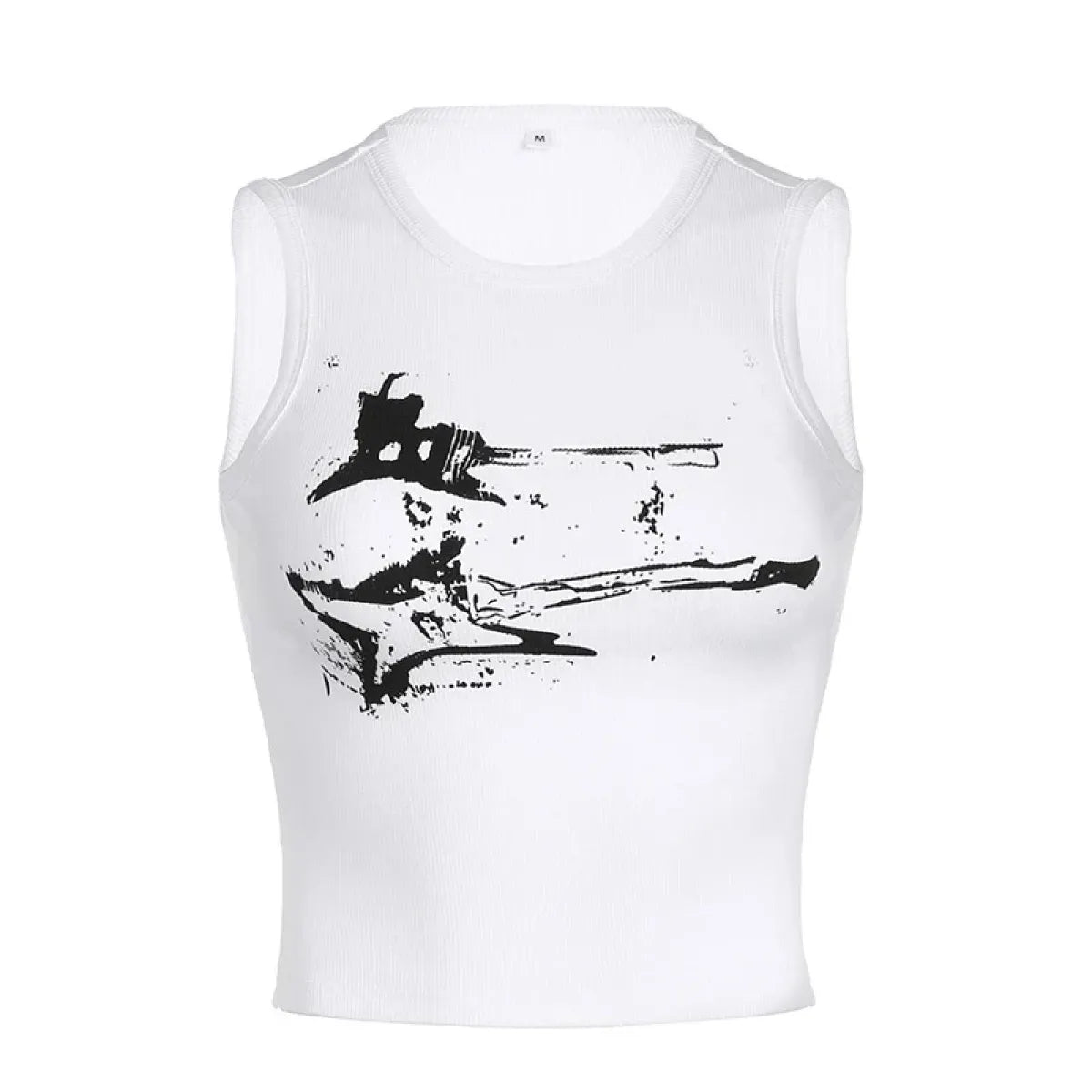 Guitar Print Tank Top - Ribbed Grunge Crop Top - Women’s Clothing & Accessories - 16