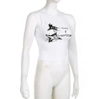 Guitar Print Tank Top - Ribbed Grunge Crop Top - Women’s Clothing & Accessories - 18