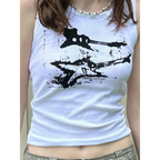 Guitar Print Tank Top - Ribbed Grunge Crop Top - Women’s Clothing & Accessories - 2