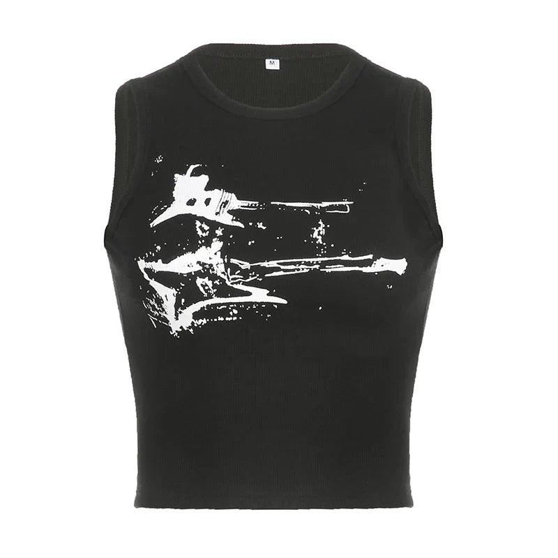 Guitar Print Tank Top - Ribbed Grunge Crop Top - Women’s Clothing & Accessories - Shirts & Tops - 21 - 2024