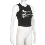 Guitar Print Tank Top - Ribbed Grunge Crop Top - Women’s Clothing & Accessories - 23