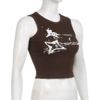 Guitar Print Tank Top - Ribbed Grunge Crop Top - Women’s Clothing & Accessories - 27