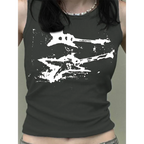 Guitar Print Tank Top - Ribbed Grunge Crop Top - Women’s Clothing & Accessories - 3