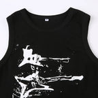 Guitar Print Tank Top - Ribbed Grunge Crop Top - Women’s Clothing & Accessories - 30