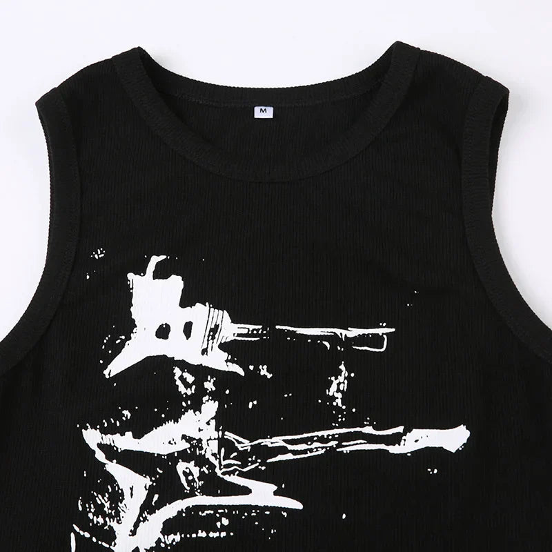 Guitar Print Tank Top - Ribbed Grunge Crop Top - Women’s Clothing & Accessories - Shirts & Tops - 30 - 2024