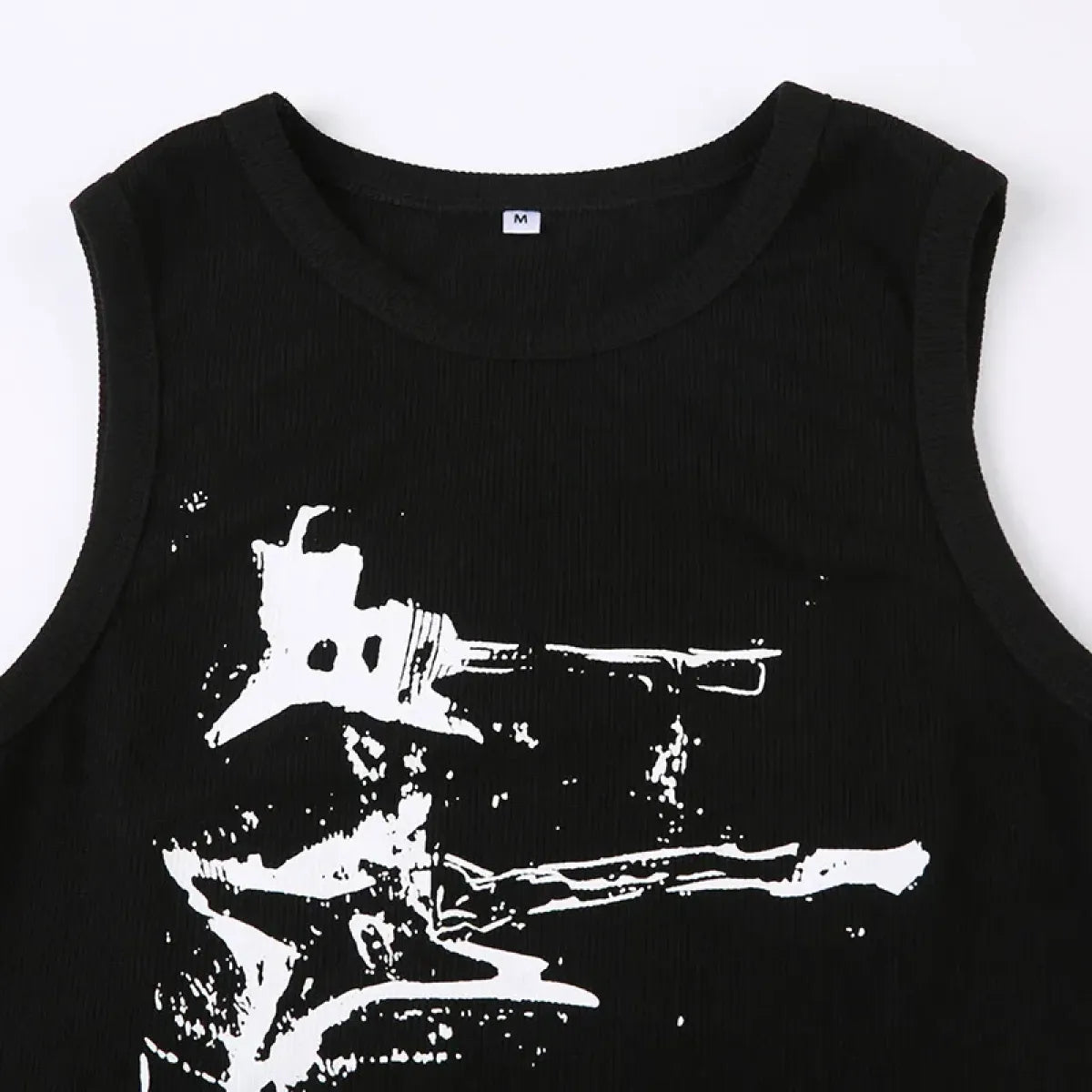 Guitar Print Tank Top - Ribbed Grunge Crop Top - Women’s Clothing & Accessories - 30
