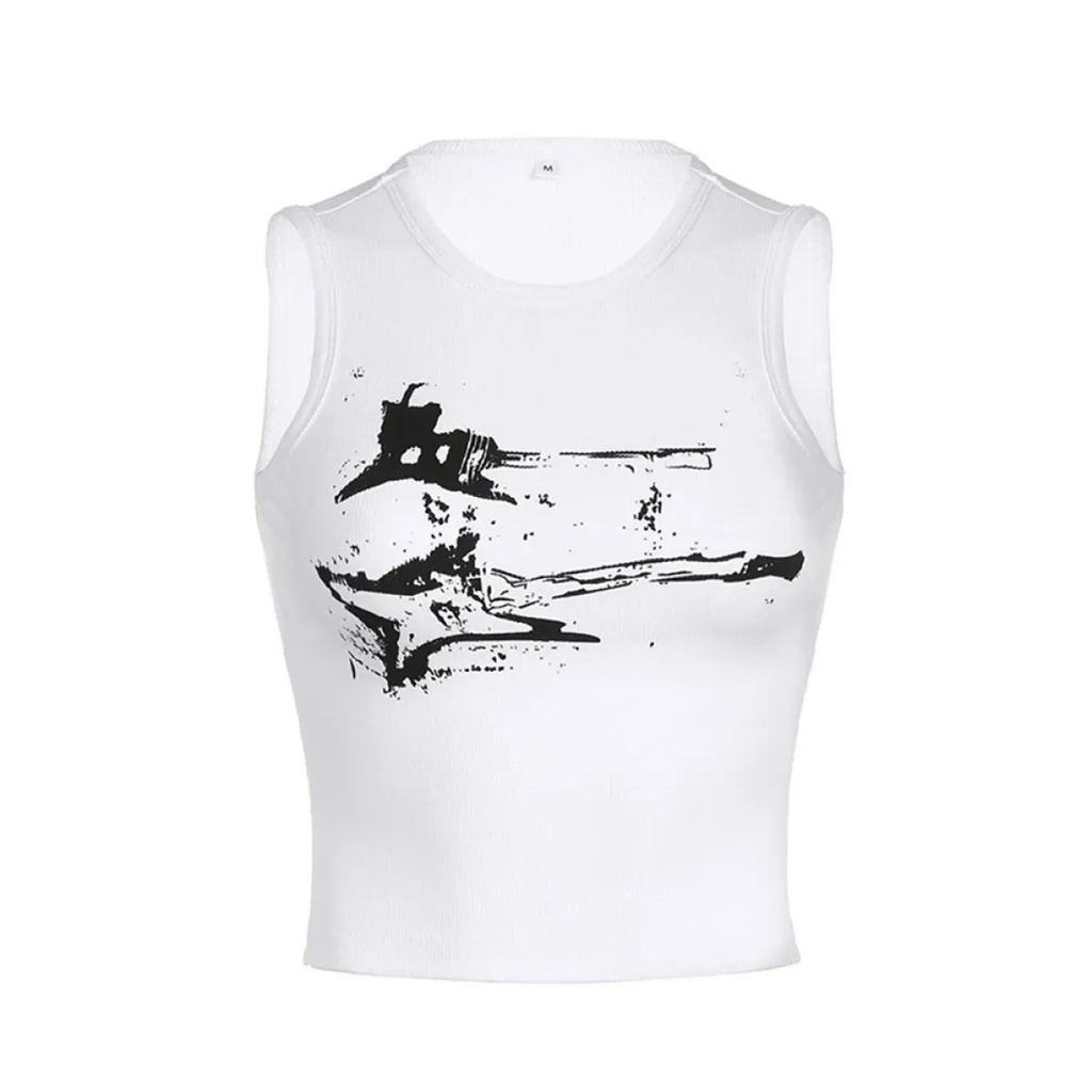Guitar Print Tank Top - Ribbed Grunge Crop Top - Women’s Clothing & Accessories - 4