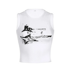 Guitar Print Tank Top - Ribbed Grunge Crop Top - Women’s Clothing & Accessories - 4