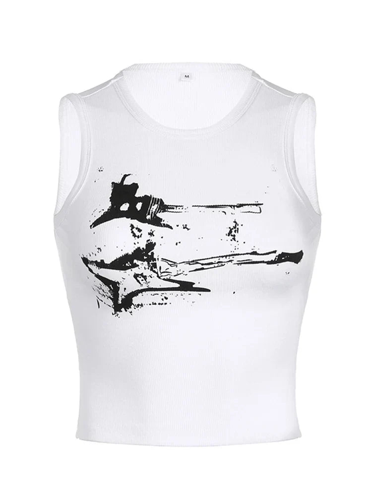 Guitar Print Tank Top - Ribbed Grunge Crop Top - Women’s Clothing & Accessories - Shirts & Tops - 4 - 2024