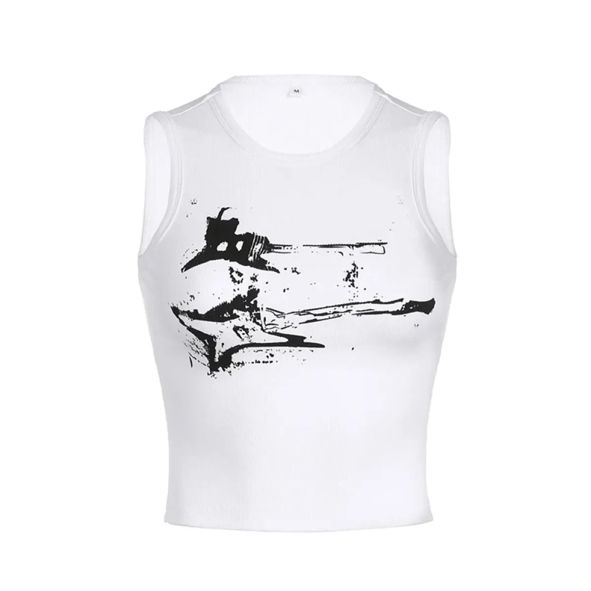 Guitar Print Tank Top - Ribbed Grunge Crop Top - Women’s Clothing & Accessories - 4